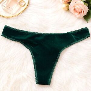 Vintage y2k On Gossamer Green Velvet Thong Panties 2005 Collection RARE S/M